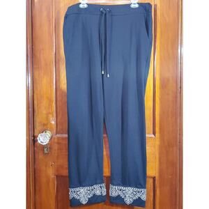 Love Sam Med Beaded Cuff Soft Knit Elastic Waist Pockets Drawstring Black Pants